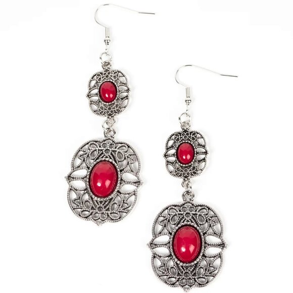 Paparazzi Jewelry Accessories - Victorian Villa - Red Earrings - Vintage - Picture 4 of 4